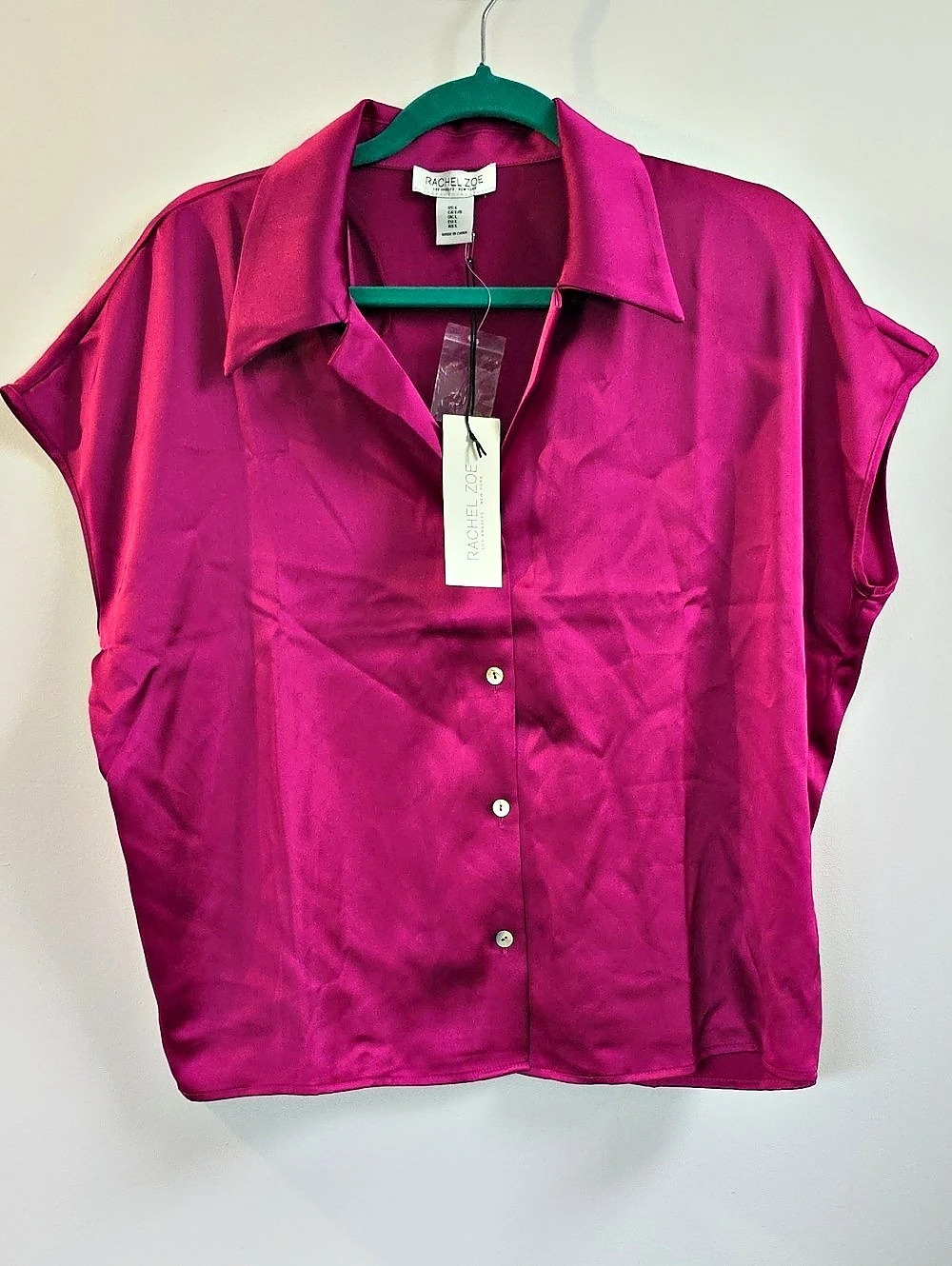 NWT Rachel Zoe Button Front Silk Blouse in Pink Size L